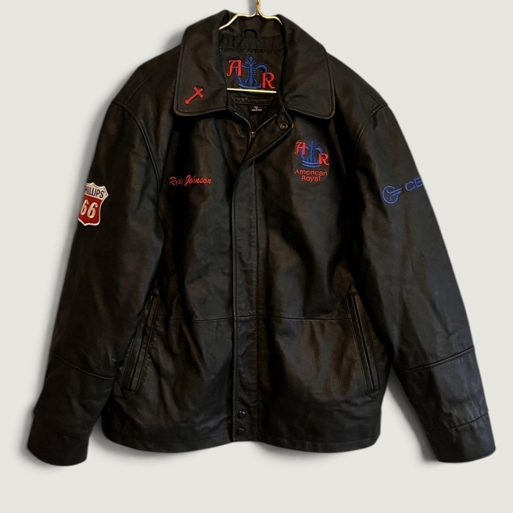 American Royal Dodge PRCA ProRodeo Leather Jacket Black Mens Medium Phillips 66